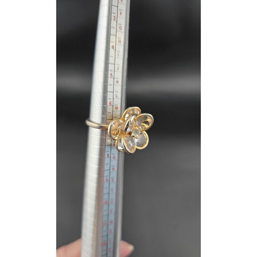 Gold-Tone Adjustable Flower Ring With Crystal Petals & Centerpiece - Picture 6 of 8